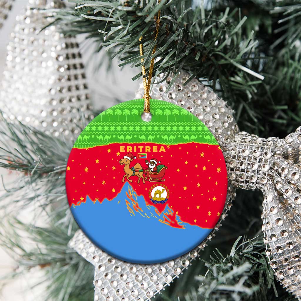 Eritrea Christmas Ceramic Ornament Santa Claus Camel Sleigh National Emblem - African Pride