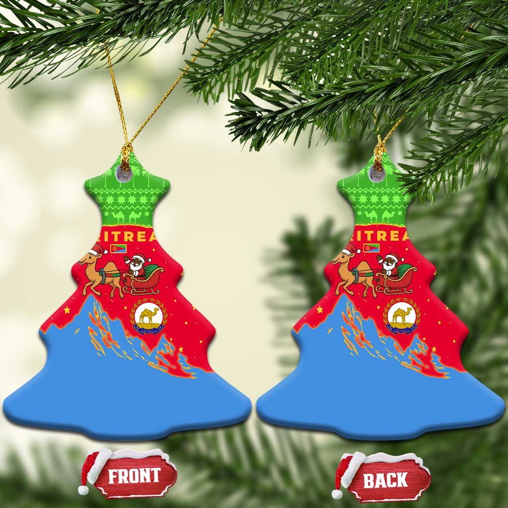 Eritrea Christmas Ceramic Ornament Santa Claus Camel Sleigh National Emblem - African Pride