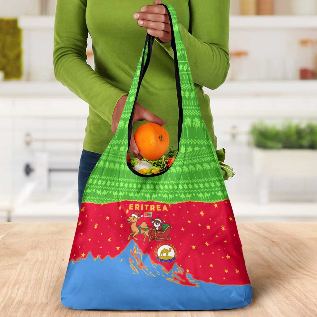Eritrea Christmas Grocery Bag Santa Claus Camel Sleigh National Emblem - African Pride