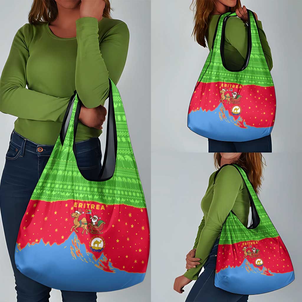 Eritrea Christmas Grocery Bag Santa Claus Camel Sleigh National Emblem - African Pride