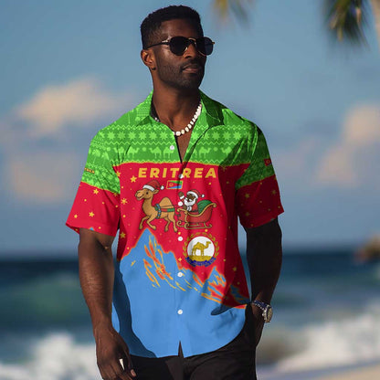 Eritrea Christmas Hawaiian Shirt Santa Claus Camel Sleigh National Emblem - African Pride