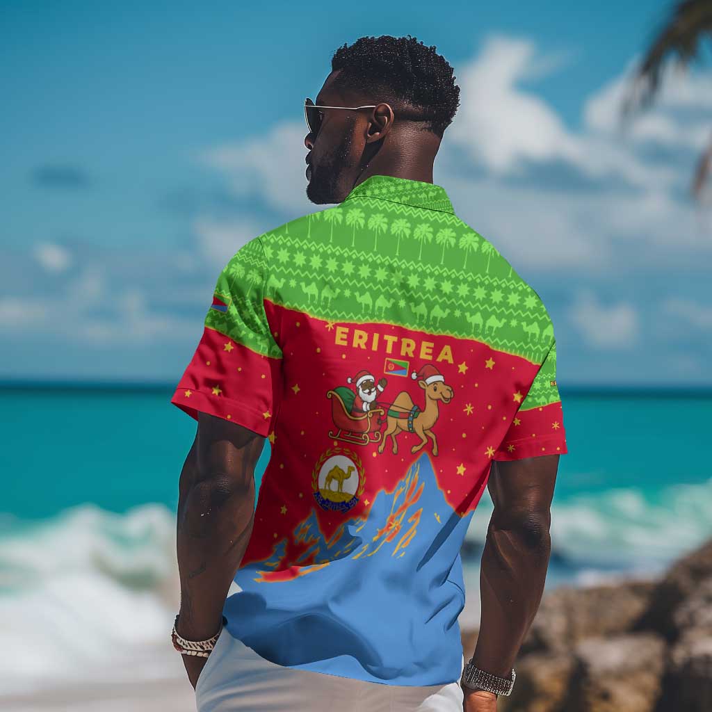 Eritrea Christmas Hawaiian Shirt Santa Claus Camel Sleigh National Emblem - African Pride