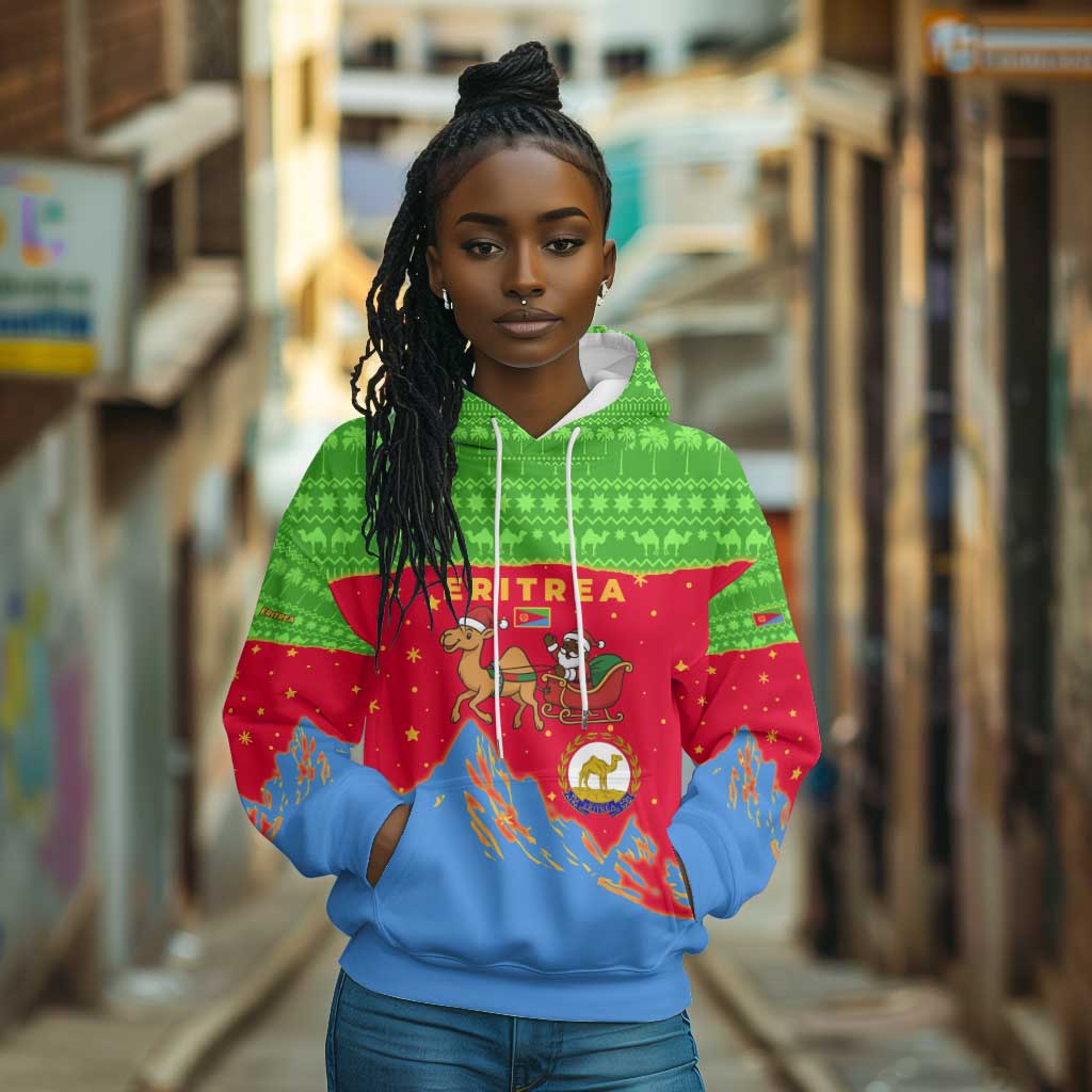Eritrea Christmas Hoodie Santa Claus Camel Sleigh National Emblem - African Pride