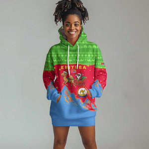 Eritrea Christmas Hoodie Dress Santa Claus Camel Sleigh National Emblem - African Pride