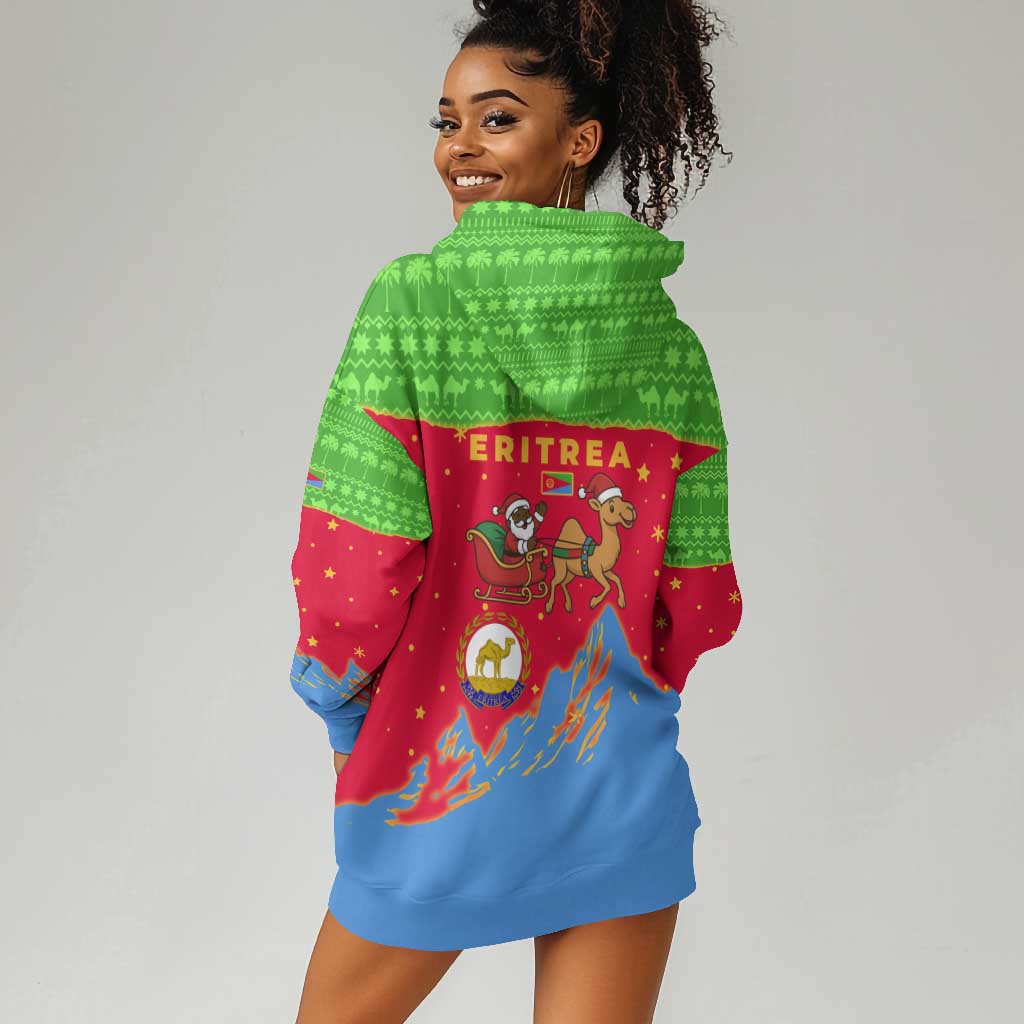 Eritrea Christmas Hoodie Dress Santa Claus Camel Sleigh National Emblem - African Pride
