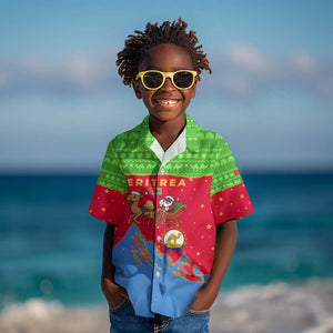 Eritrea Christmas Kid Hawaiian Shirt Santa Claus Camel Sleigh National Emblem - African Pride