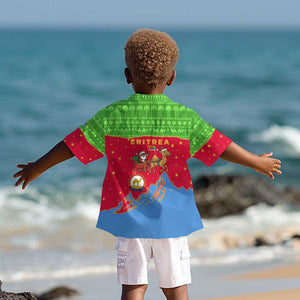 Eritrea Christmas Kid Hawaiian Shirt Santa Claus Camel Sleigh National Emblem - African Pride