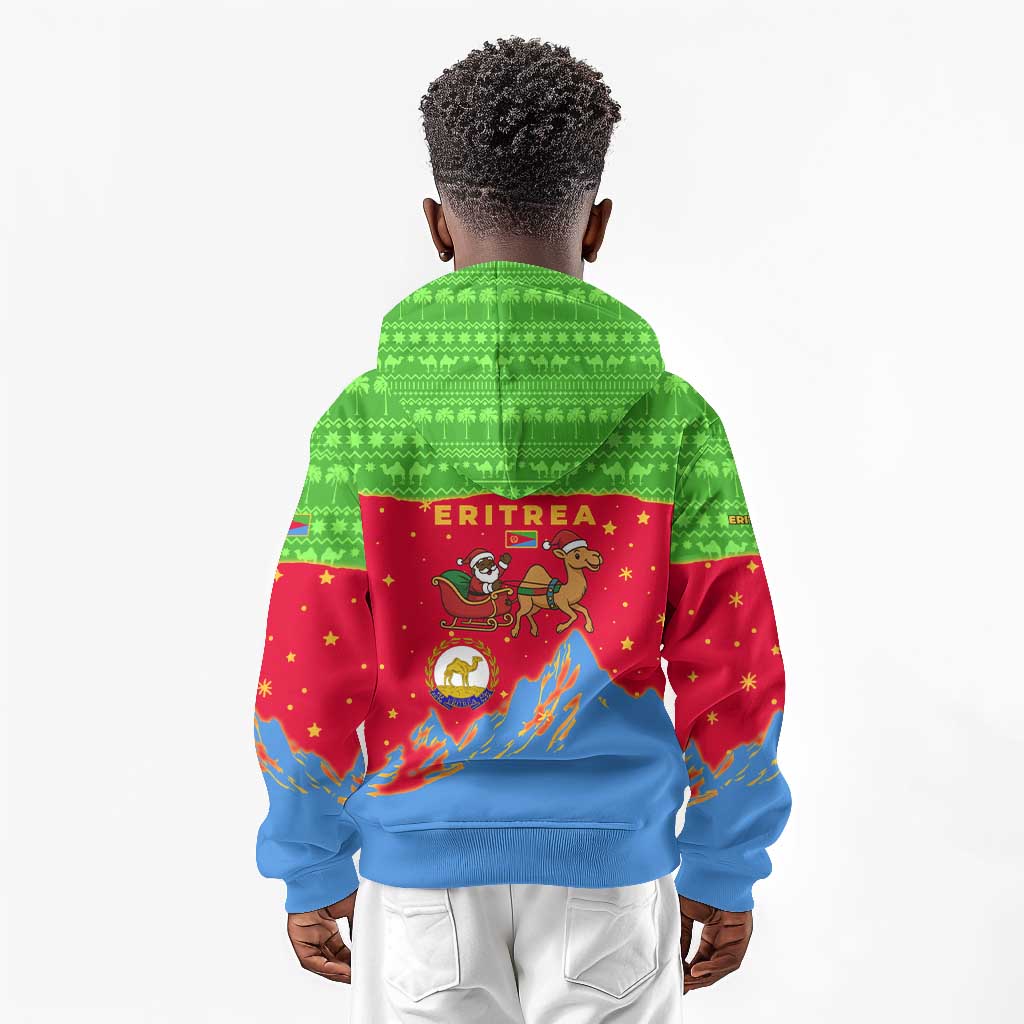 Eritrea Christmas Kid Hoodie Santa Claus Camel Sleigh National Emblem - African Pride