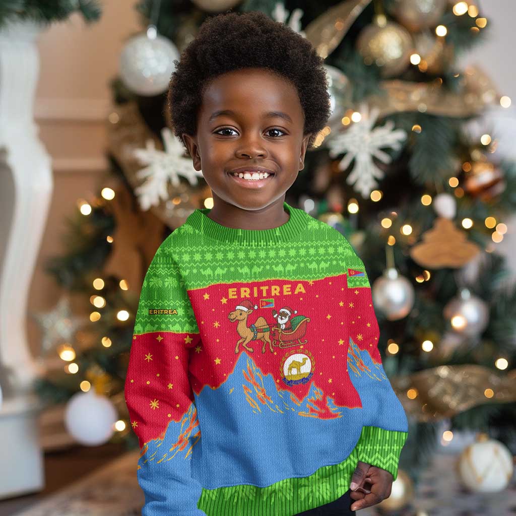 Eritrea Christmas Kid Ugly Christmas Sweater Santa Claus Camel Sleigh National Emblem - African Pride