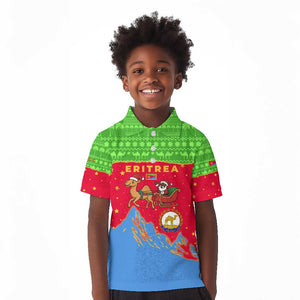 Eritrea Christmas Kid Polo Shirt Santa Claus Camel Sleigh National Emblem - African Pride