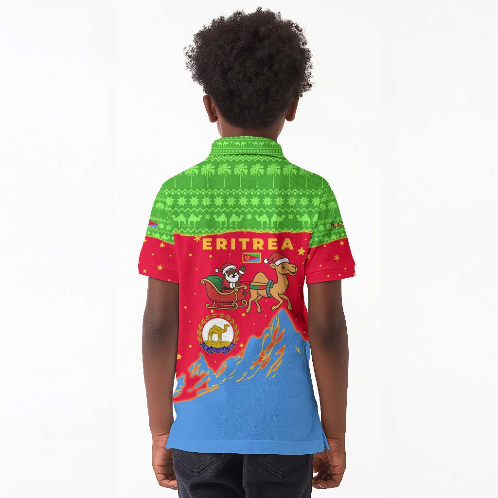 Eritrea Christmas Kid Polo Shirt Santa Claus Camel Sleigh National Emblem - African Pride