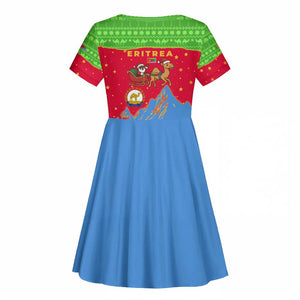 Eritrea Christmas Kid Short Sleeve Dress Santa Claus Camel Sleigh National Emblem - African Pride