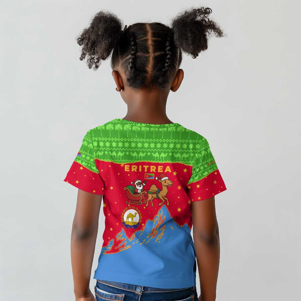 Eritrea Christmas Kid T shirt Santa Claus Camel Sleigh National Emblem - African Pride