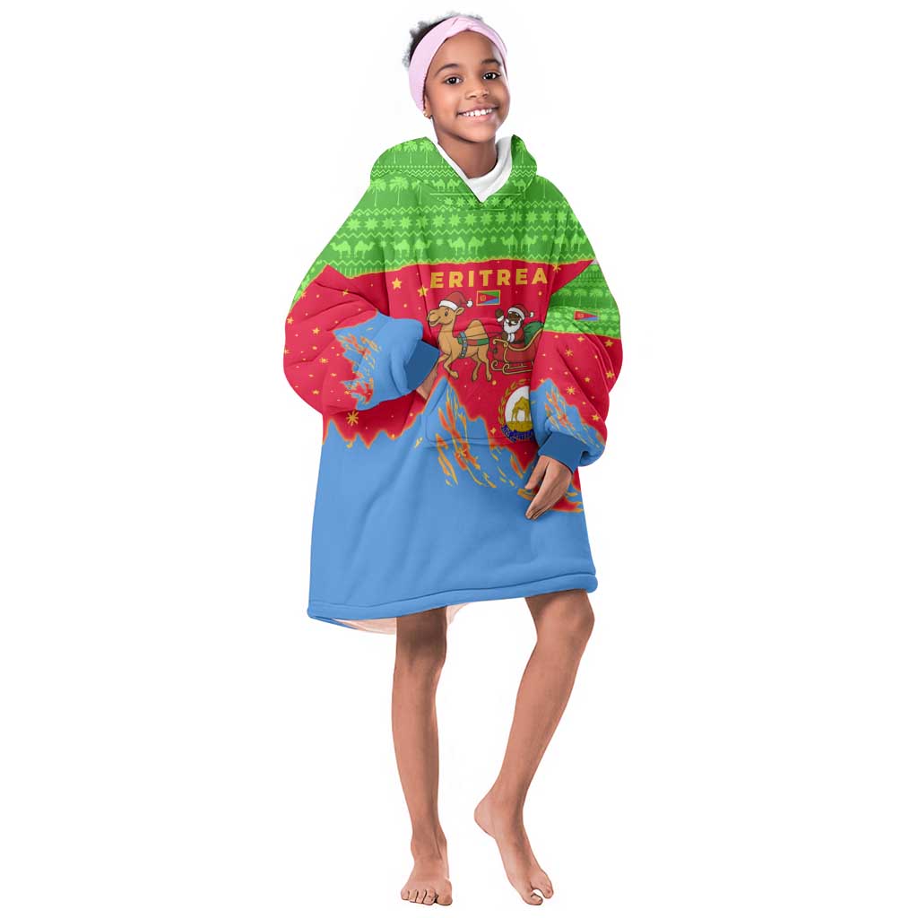 Eritrea Christmas Kid Wearable Blanket Hoodie Santa Claus Camel Sleigh National Emblem - African Pride