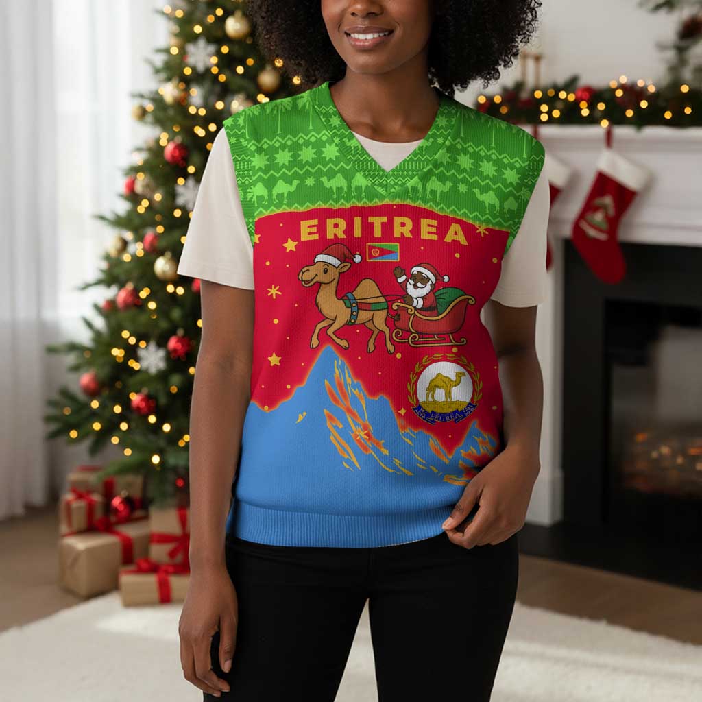 Eritrea Christmas Knitted V-Neck Vest Santa Claus Camel Sleigh National Emblem - African Pride