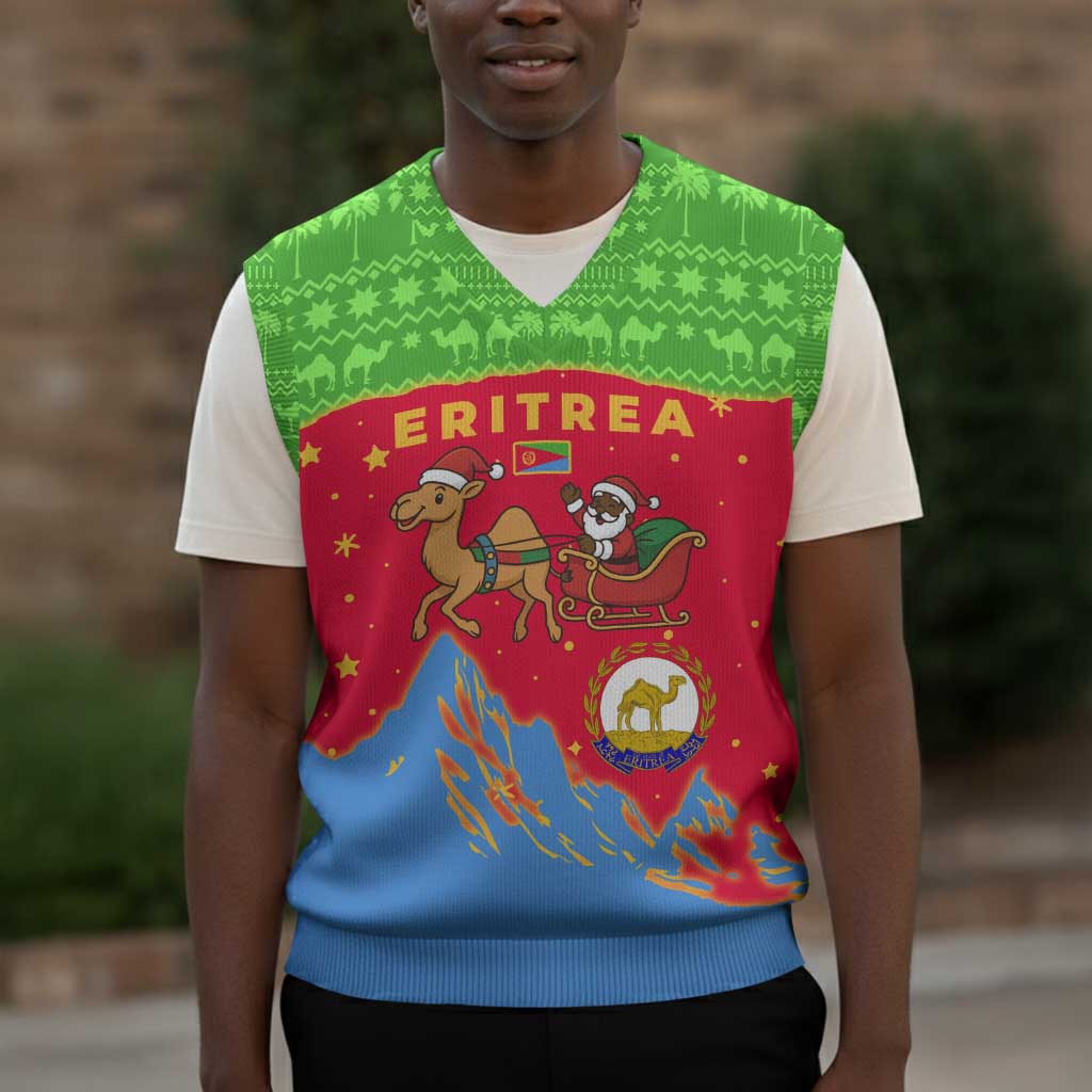 Eritrea Christmas Knitted V-Neck Vest Santa Claus Camel Sleigh National Emblem - African Pride