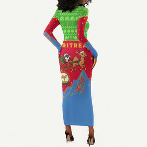 Eritrea Christmas Long Sleeve Bodycon Dress Santa Claus Camel Sleigh National Emblem - African Pride