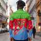 Eritrea Christmas Long Sleeve Button Shirt Santa Claus Camel Sleigh National Emblem - African Pride