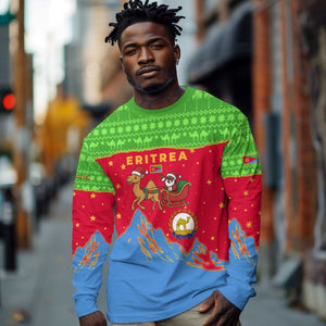 Eritrea Christmas Long Sleeve Shirt Santa Claus Camel Sleigh National Emblem - African Pride