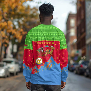 Eritrea Christmas Long Sleeve Shirt Santa Claus Camel Sleigh National Emblem - African Pride