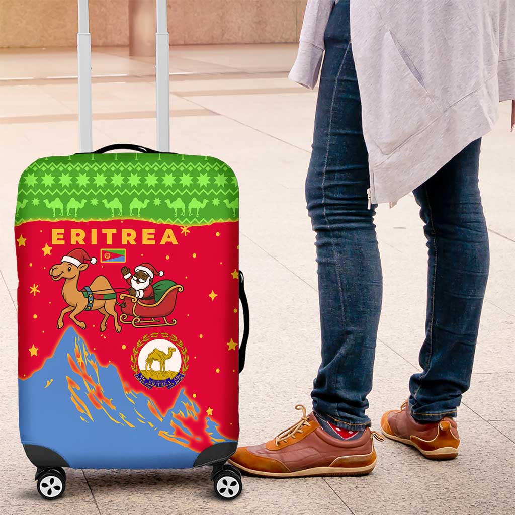Eritrea Christmas Luggage Cover Santa Claus Camel Sleigh National Emblem - African Pride