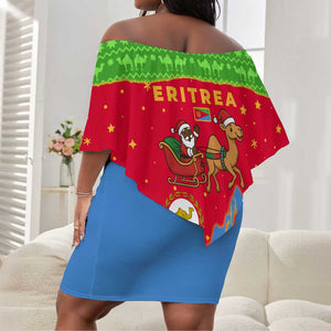 Eritrea Christmas Off Shoulder Short Dress Santa Claus Camel Sleigh National Emblem - African Pride