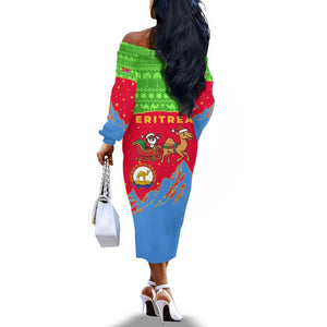 Eritrea Christmas Off The Shoulder Long Sleeve Dress Santa Claus Camel Sleigh National Emblem - African Pride