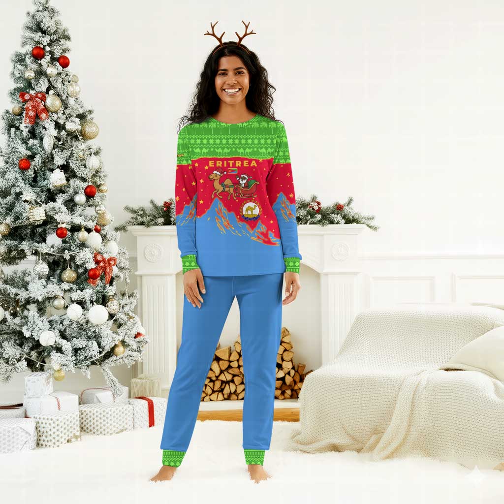 Eritrea Christmas Pajama Set Santa Claus Camel Sleigh National Emblem - African Pride