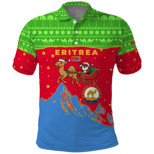 Eritrea Christmas Polo Shirt Santa Claus Camel Sleigh National Emblem - African Pride