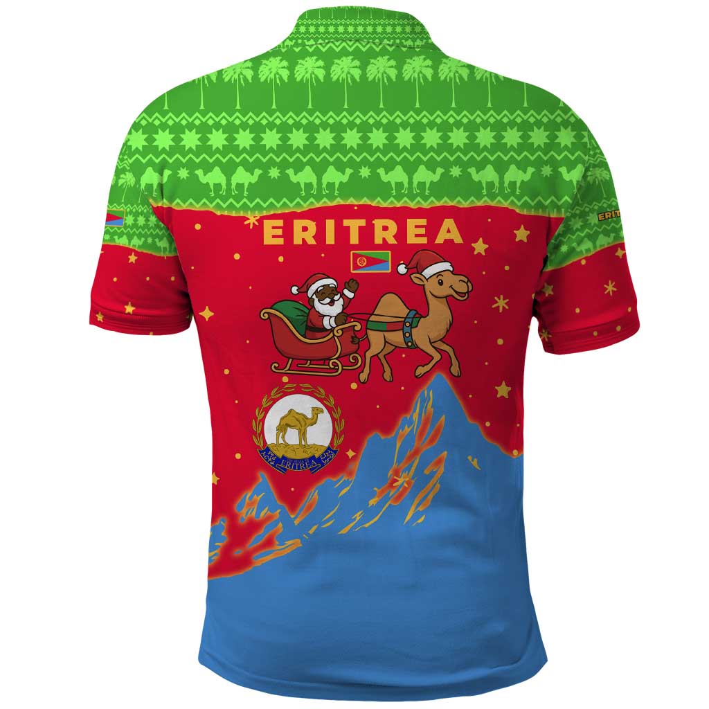 Eritrea Christmas Polo Shirt Santa Claus Camel Sleigh National Emblem - African Pride