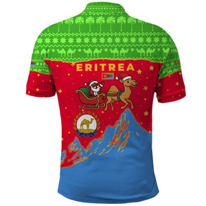 Eritrea Christmas Polo Shirt Santa Claus Camel Sleigh National Emblem - African Pride