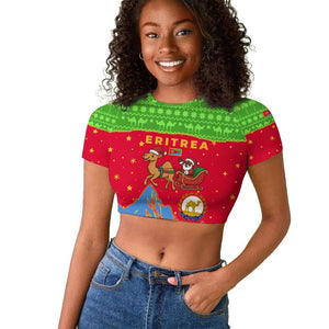 Eritrea Christmas Raglan Cropped T shirt Santa Claus Camel Sleigh National Emblem - African Pride