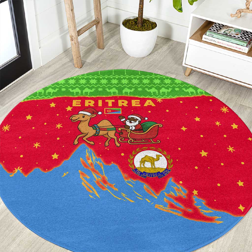 Eritrea Christmas Round Carpet Santa Claus Camel Sleigh National Emblem - African Pride
