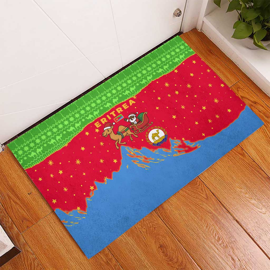 Eritrea Christmas Rubber Doormat Santa Claus Camel Sleigh National Emblem - African Pride