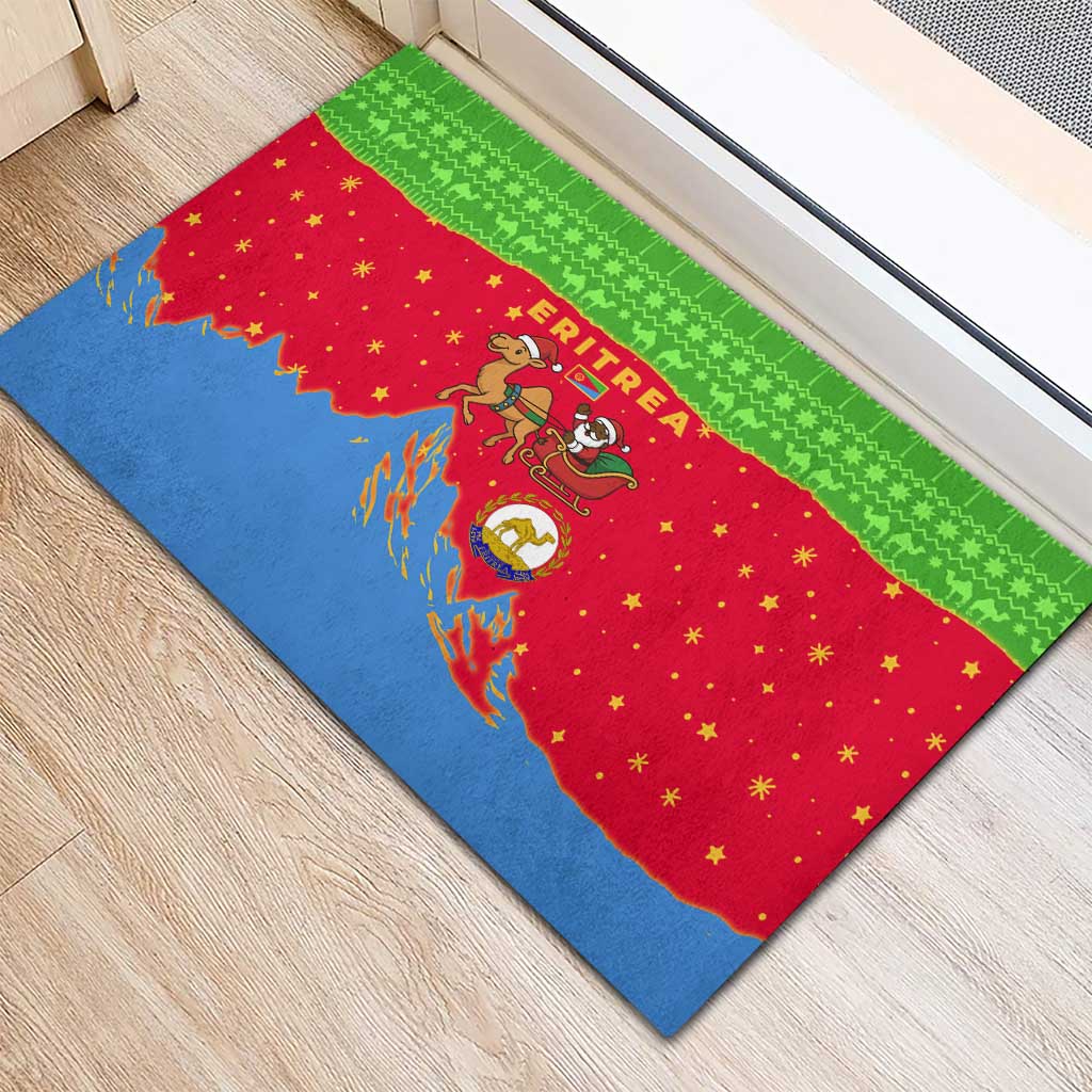 Eritrea Christmas Rubber Doormat Santa Claus Camel Sleigh National Emblem - African Pride