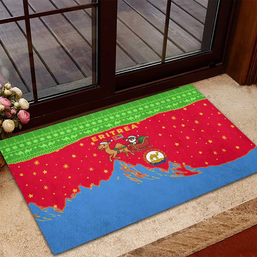 Eritrea Christmas Rubber Doormat Santa Claus Camel Sleigh National Emblem - African Pride