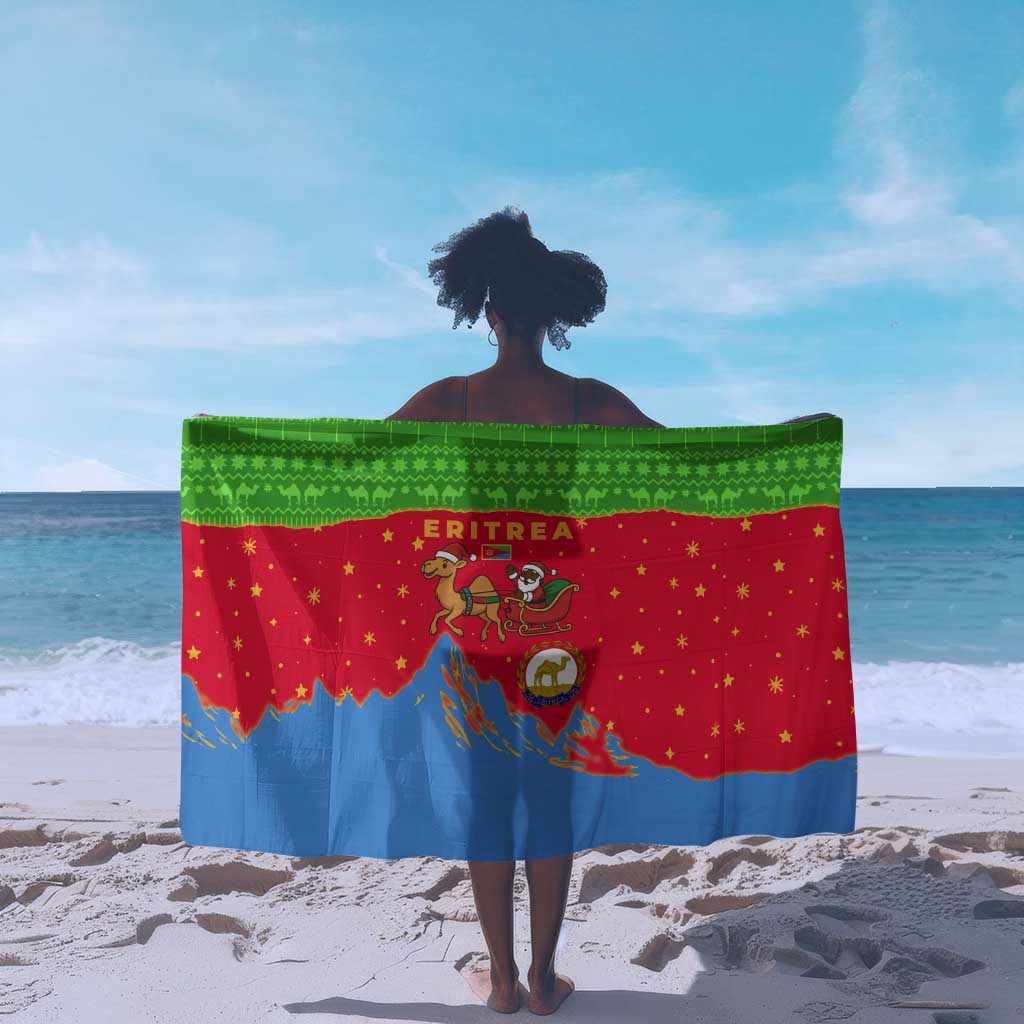 Eritrea Christmas Sarong Santa Claus Camel Sleigh National Emblem - African Pride