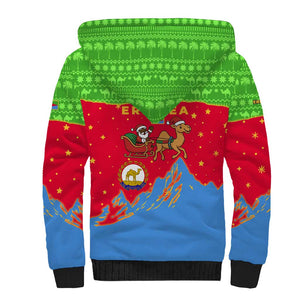 Eritrea Christmas Sherpa Hoodie Santa Claus Camel Sleigh National Emblem - African Pride