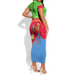 Eritrea Christmas Short Sleeve Bodycon Dress Santa Claus Camel Sleigh National Emblem - African Pride