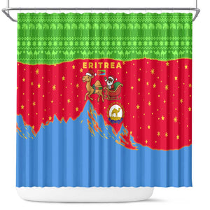 Eritrea Christmas Shower Curtain Santa Claus Camel Sleigh National Emblem - African Pride