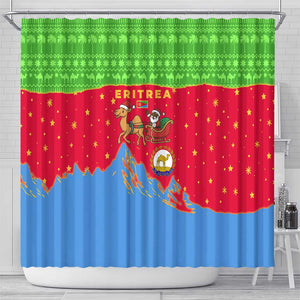 Eritrea Christmas Shower Curtain Santa Claus Camel Sleigh National Emblem - African Pride