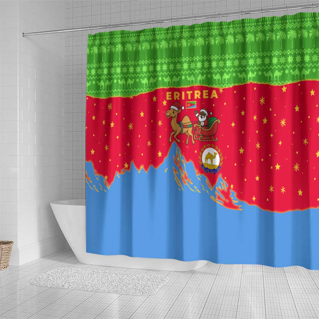 Eritrea Christmas Shower Curtain Santa Claus Camel Sleigh National Emblem - African Pride