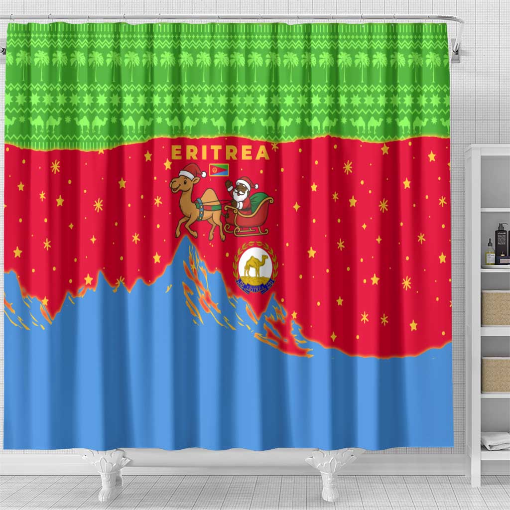 Eritrea Christmas Shower Curtain Santa Claus Camel Sleigh National Emblem - African Pride