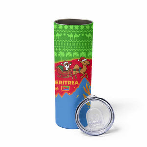 Eritrea Christmas Skinny Tumbler Santa Claus Camel Sleigh National Emblem - African Pride