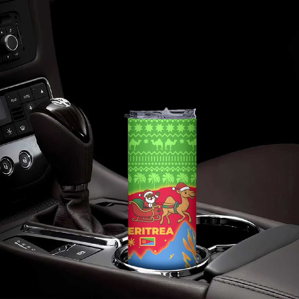 Eritrea Christmas Skinny Tumbler Santa Claus Camel Sleigh National Emblem - African Pride