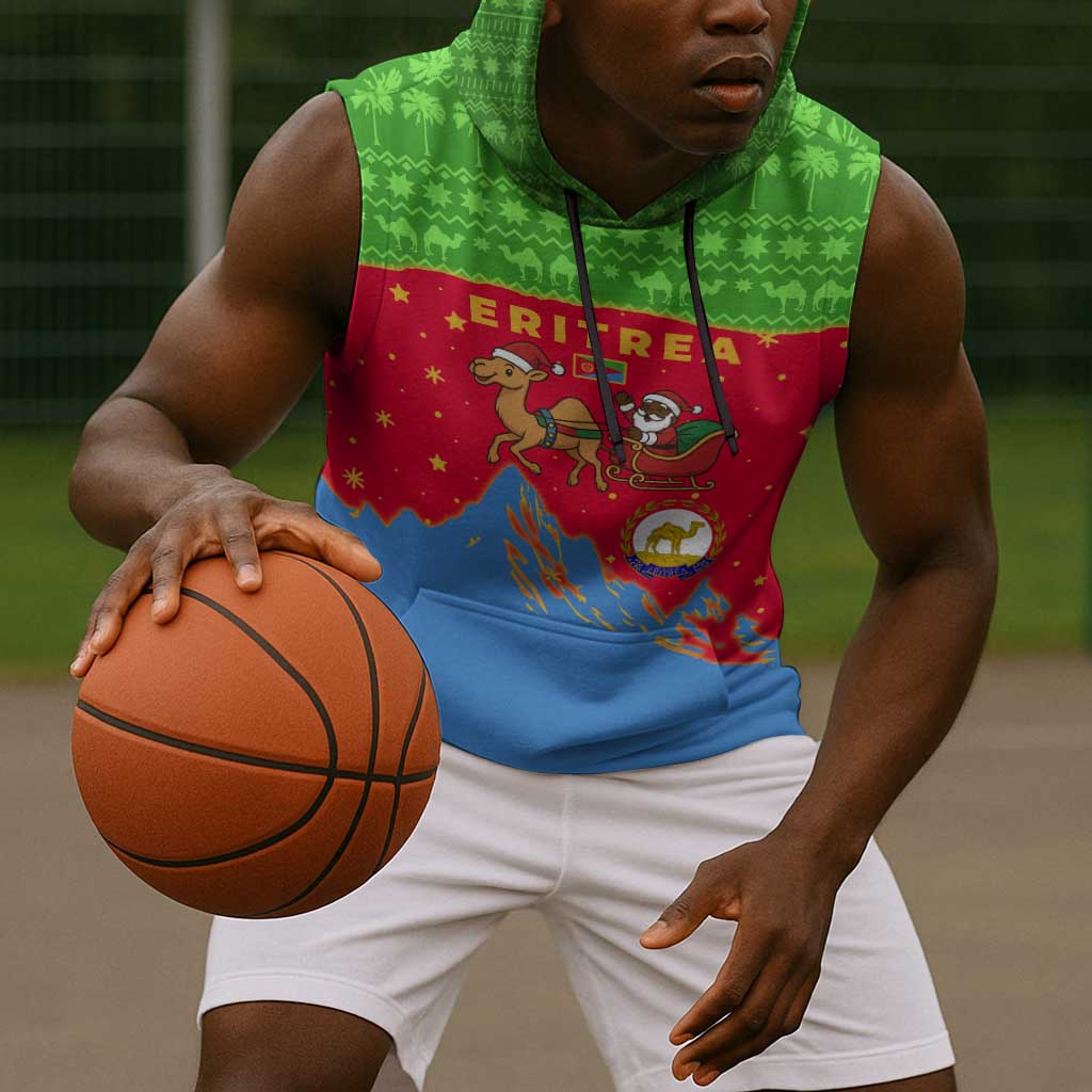 Eritrea Christmas Sleeveless Hoodie Santa Claus Camel Sleigh National Emblem - African Pride