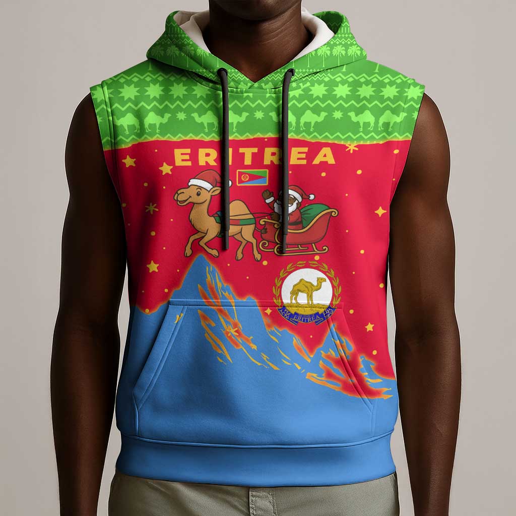 Eritrea Christmas Sleeveless Hoodie Santa Claus Camel Sleigh National Emblem - African Pride