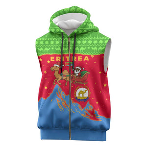 Eritrea Christmas Sleeveless Zip Hoodie Santa Claus Camel Sleigh National Emblem - African Pride
