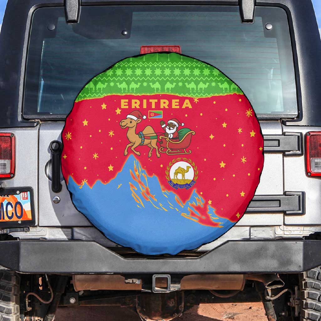 Eritrea Christmas Spare Tire Cover Santa Claus Camel Sleigh National Emblem - African Pride