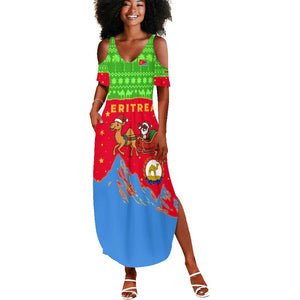Eritrea Christmas Summer Maxi Dress Santa Claus Camel Sleigh National Emblem - African Pride